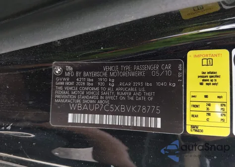 2011 BMW 128I z USA, uszkodzony, nr VIN WBAUP7C5XBVK78775